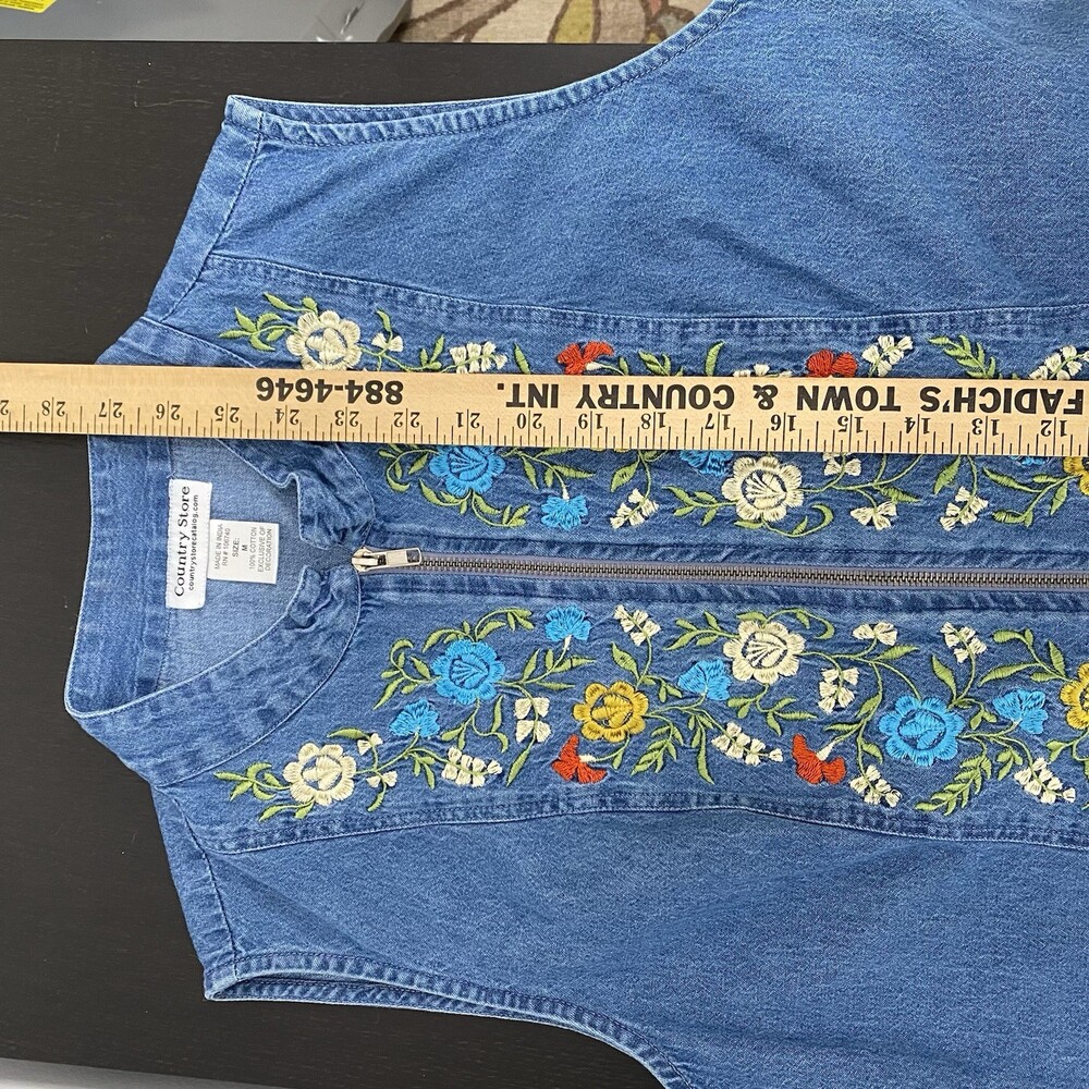Country Store M Floral Embroidered Cotton Zip Up Vest Whimsical Ren-Faire Garb - Picture 9 of 9